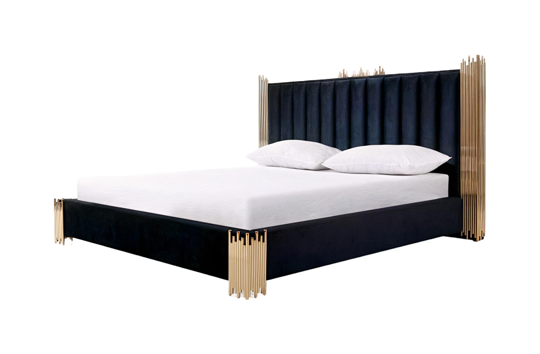 

    
Black Velour & Gold Accents Queen Size Platform Bed by VIG Modrest Token
