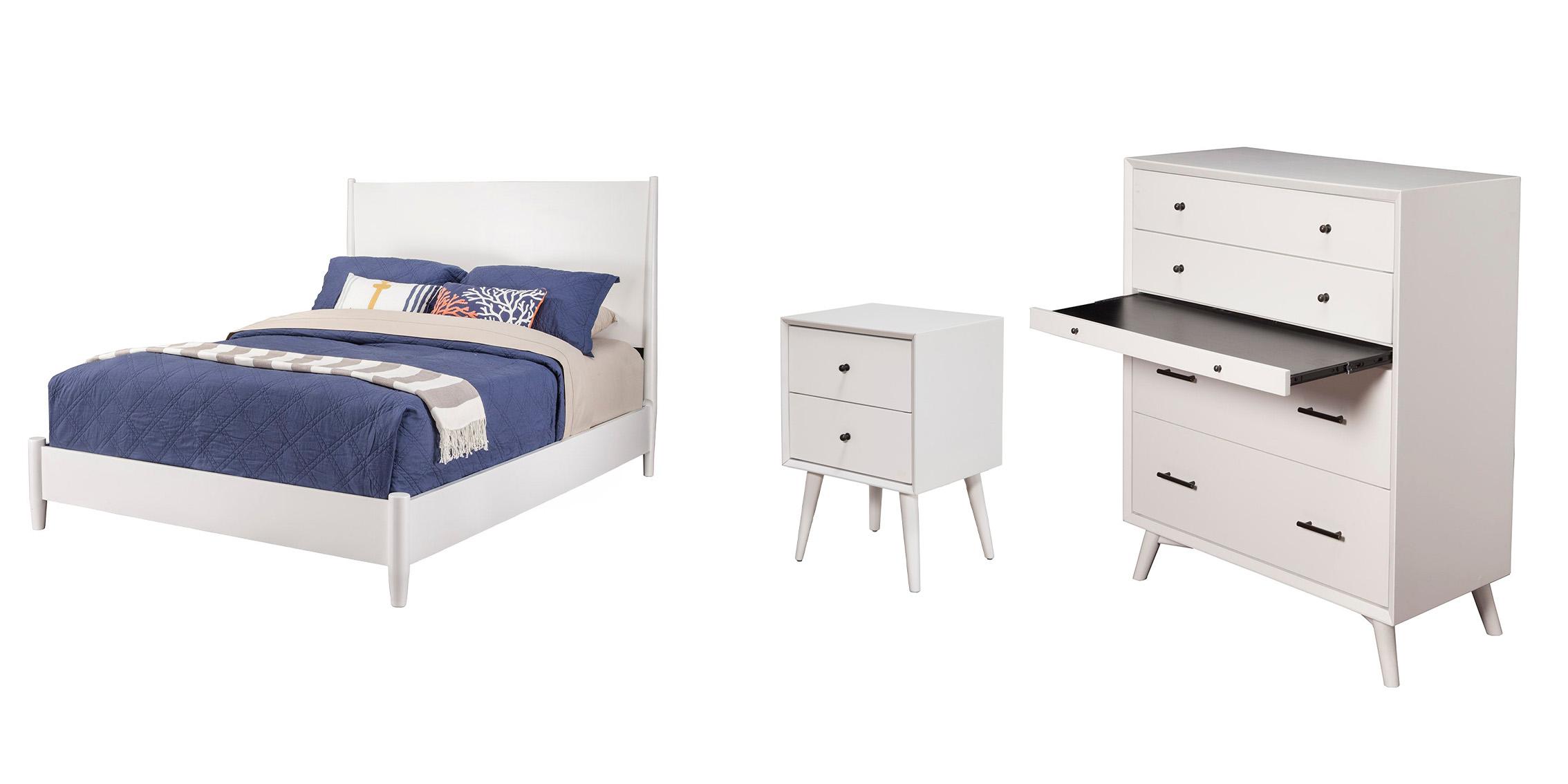 Contemporary Panel Bedroom Set Flynn 966-W-01Q-Set-3 in White 