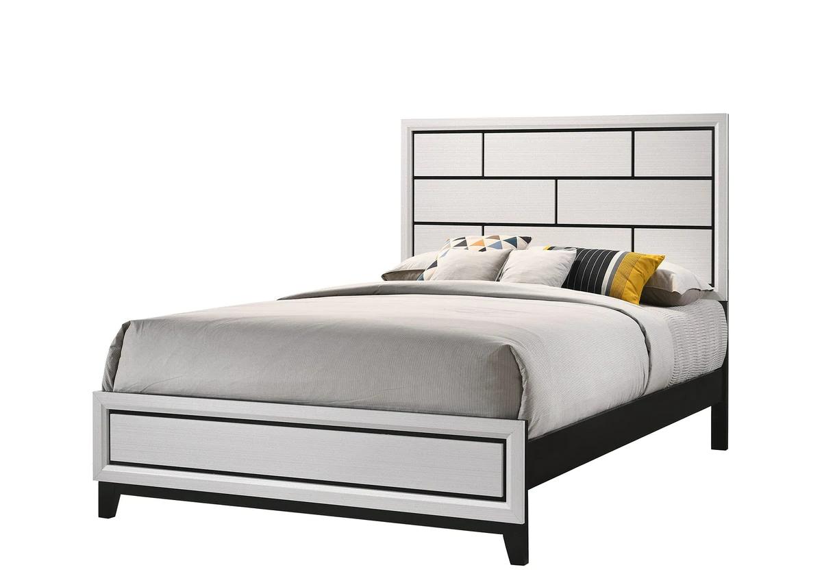 Contemporary, Simple Panel Bed Akerson B4610-Q-Bed in White 
