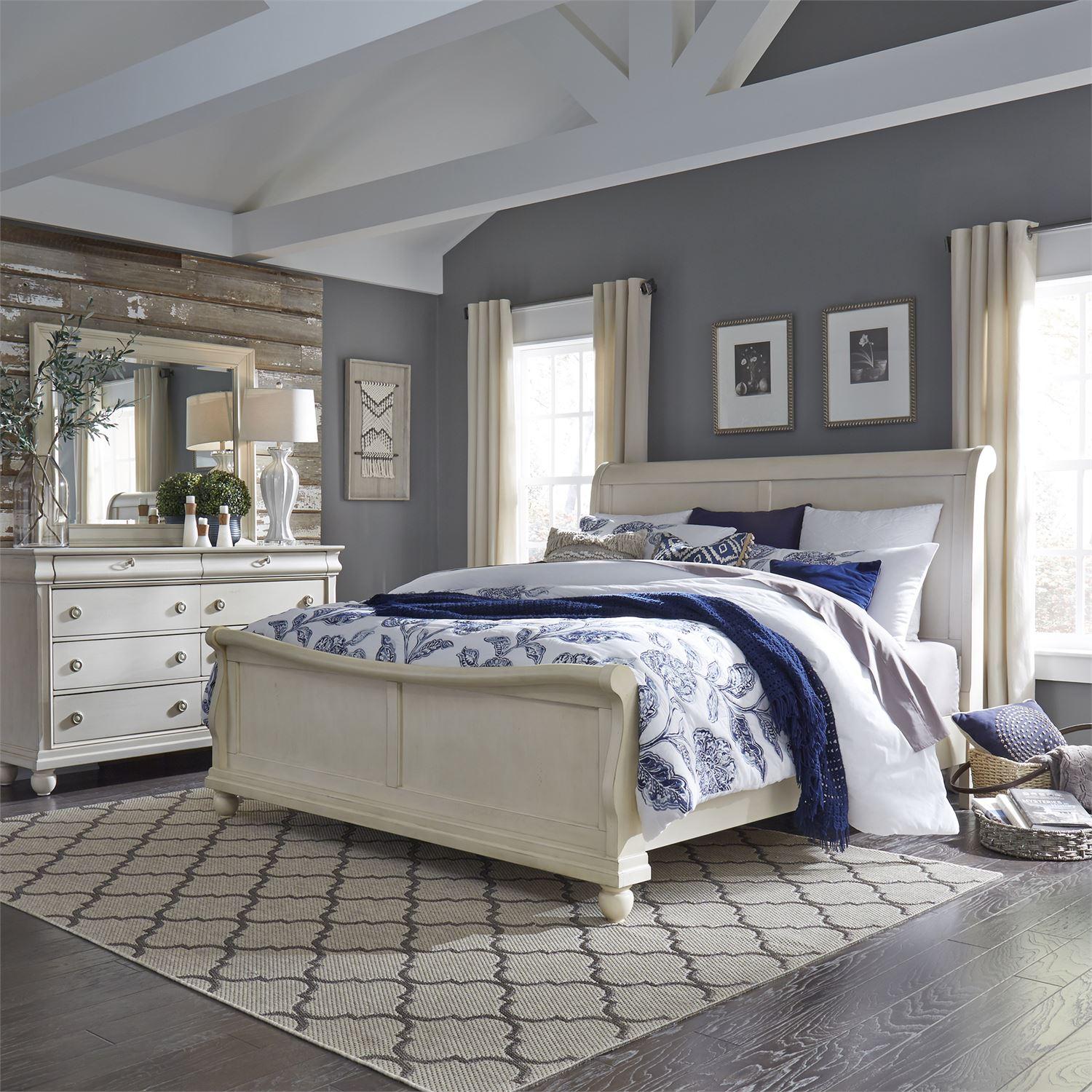 Traditional Sleigh Bedroom Set Rustic Traditions II  (689-BR) Sleigh Bedroom Set 689-BR-QSLDM in White 