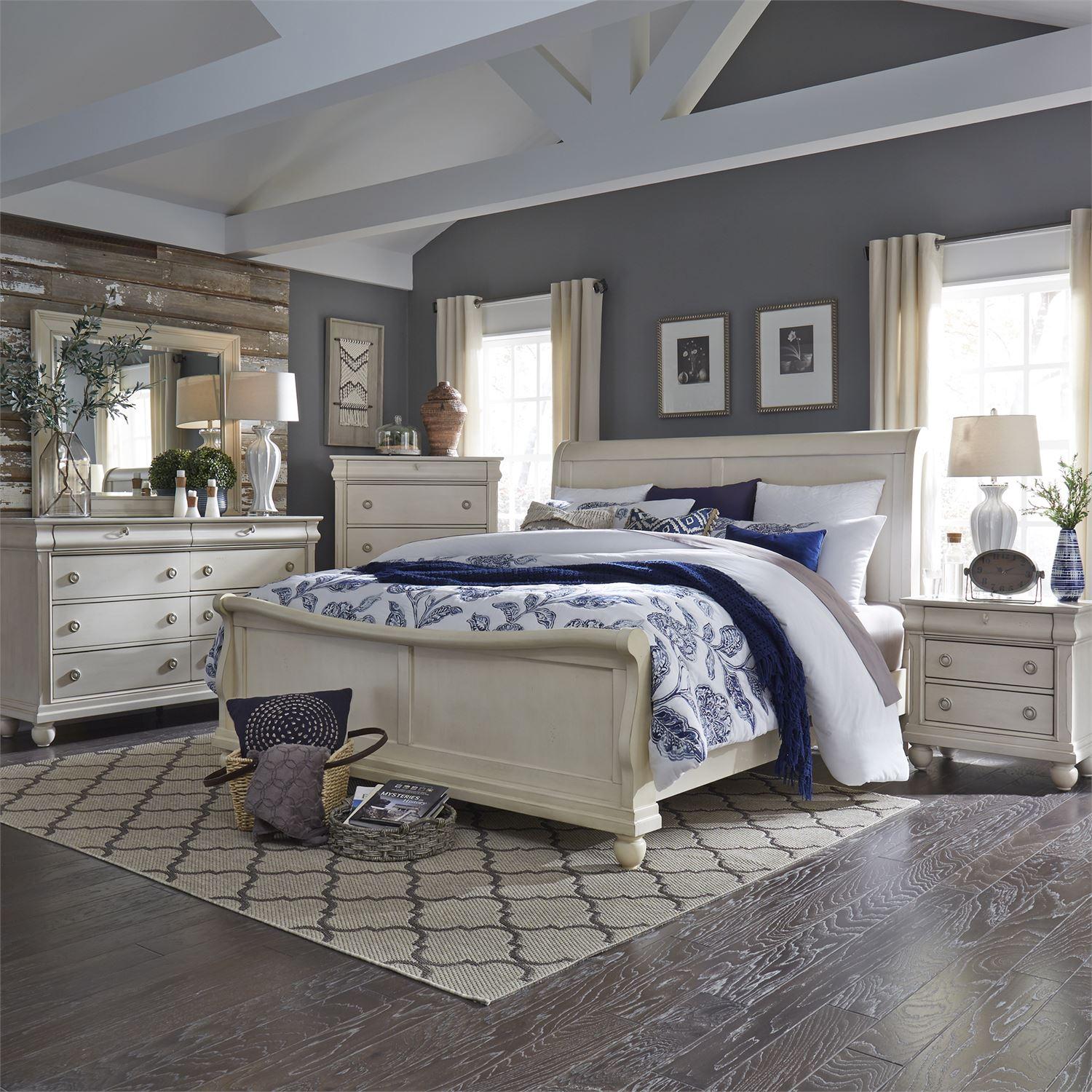 Traditional Sleigh Bedroom Set Rustic Traditions II  (689-BR) Sleigh Bedroom Set 689-BR-QSLDMCN in White 