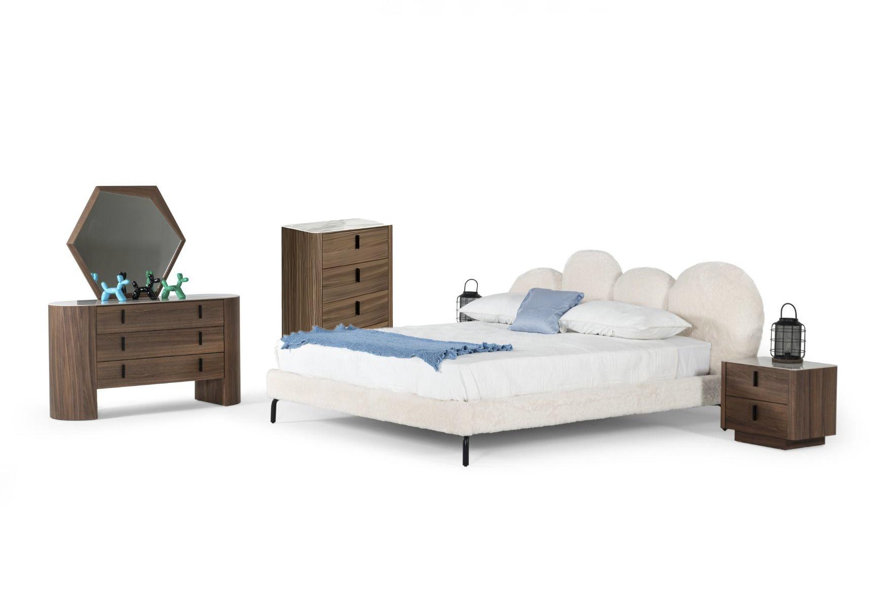 Modern, Casual Panel Bedroom Set Destiny VGODZW-20104-WHT-BED-K-6pcs in White, Brown 