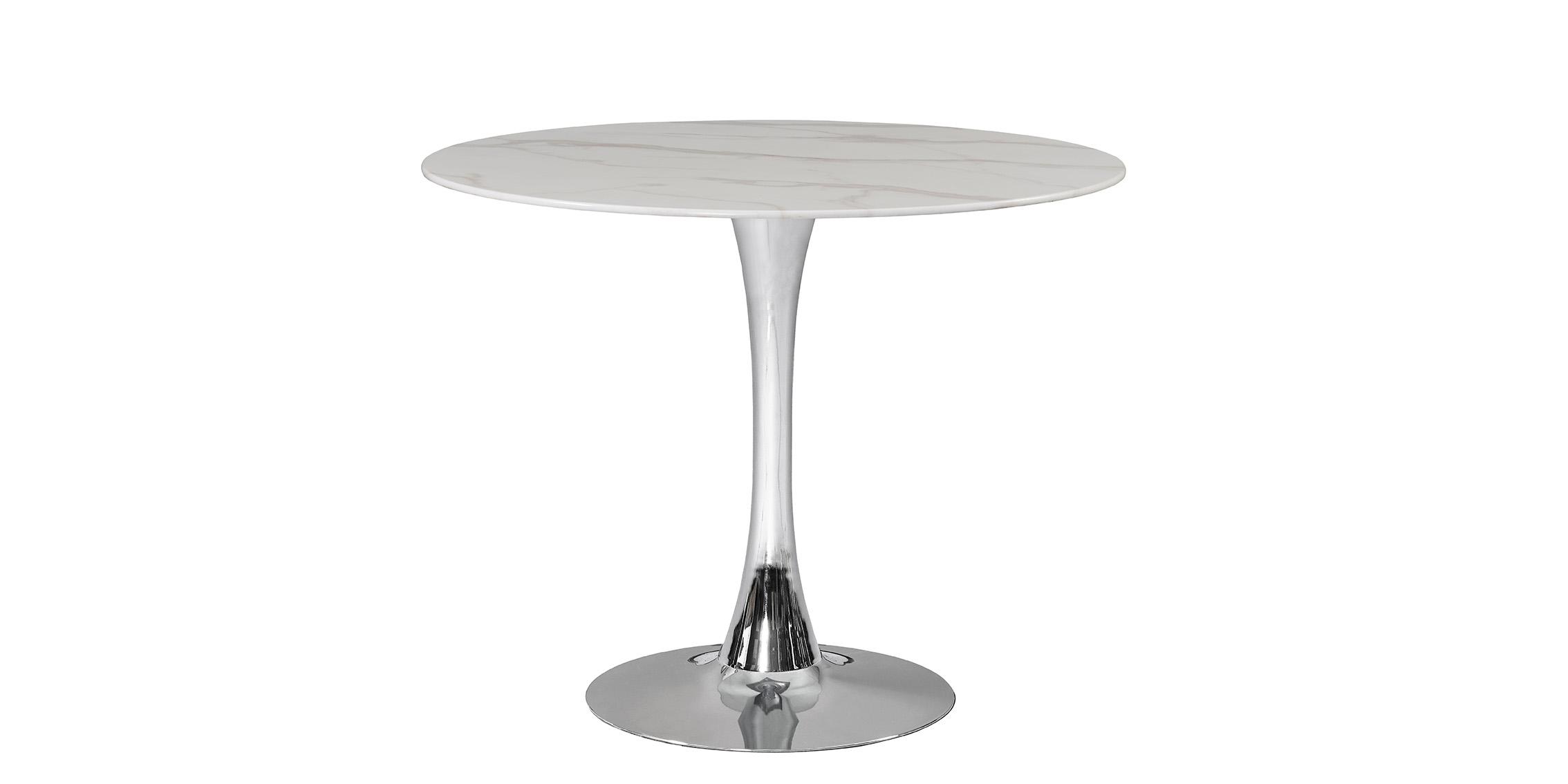 

    
White & Silver Round Faux Marble Dining Table TULIP 36" 972-T Meridian Modern
