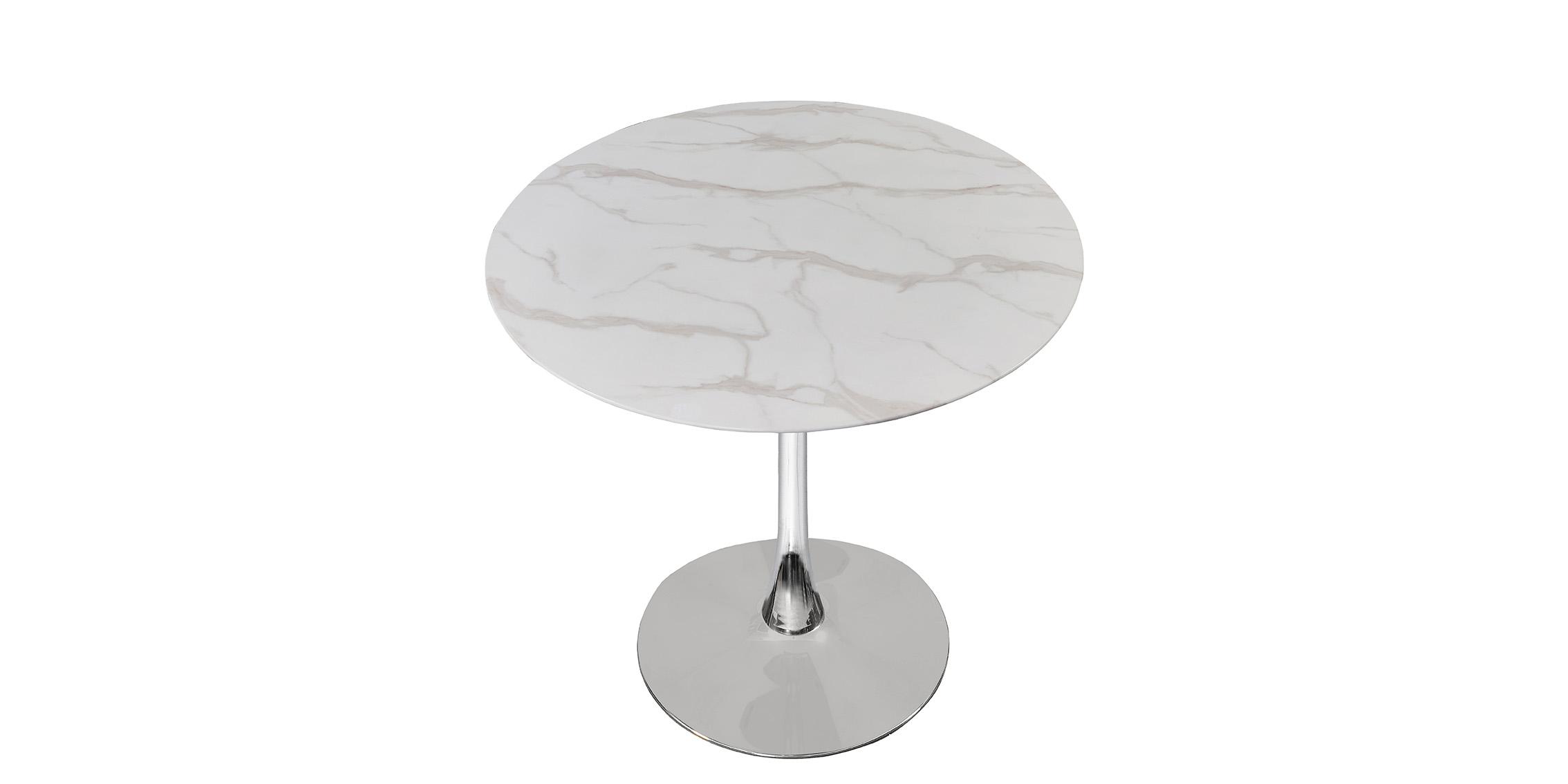 

    
White & Silver Round Faux Marble Dining Table TULIP 36" 972-T Meridian Modern

