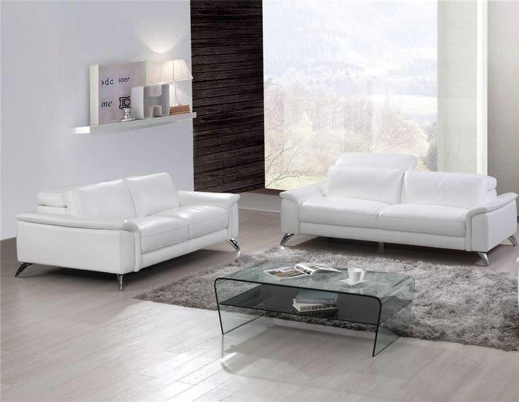 

    
White Thick Leather 2Pcs Living Room Set Made in Italy Modern ESF S486
