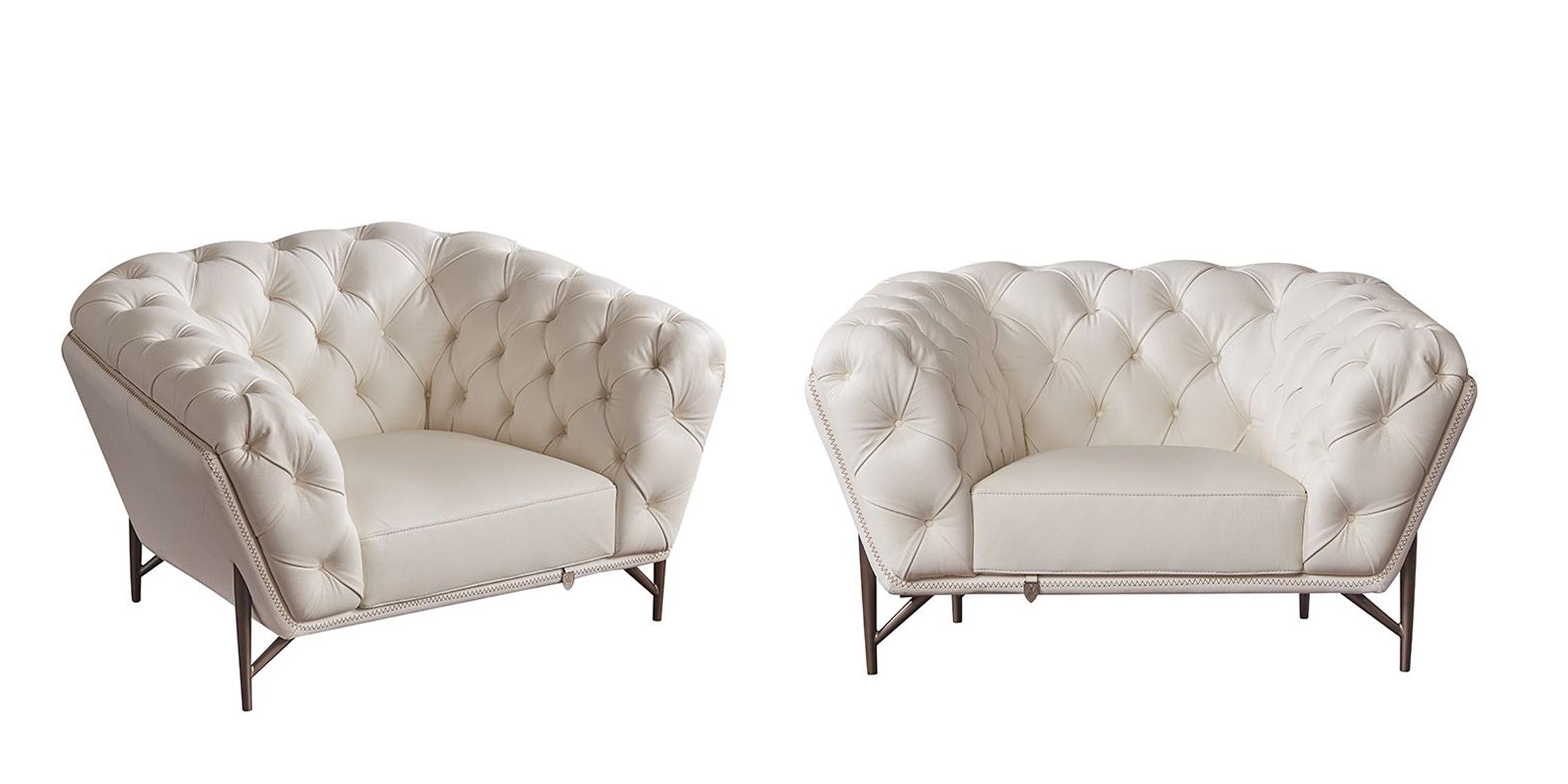 Classic Chair Set EK8009-W-CHR-Set EK8009-W-CHR-Set-2 in White Leather