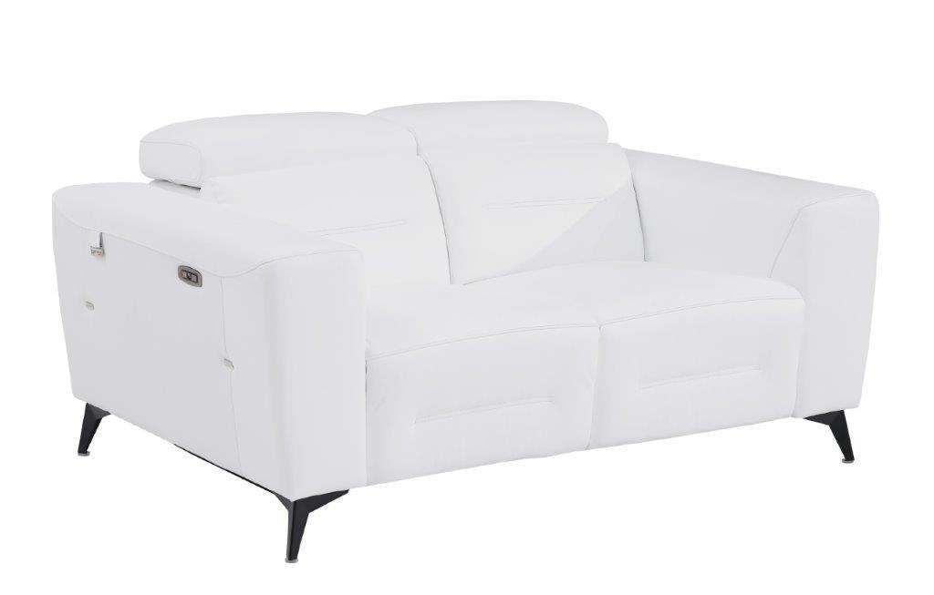 Contemporary Power Reclining Loveseat 989 989-WHITE-L in White Top grain leather