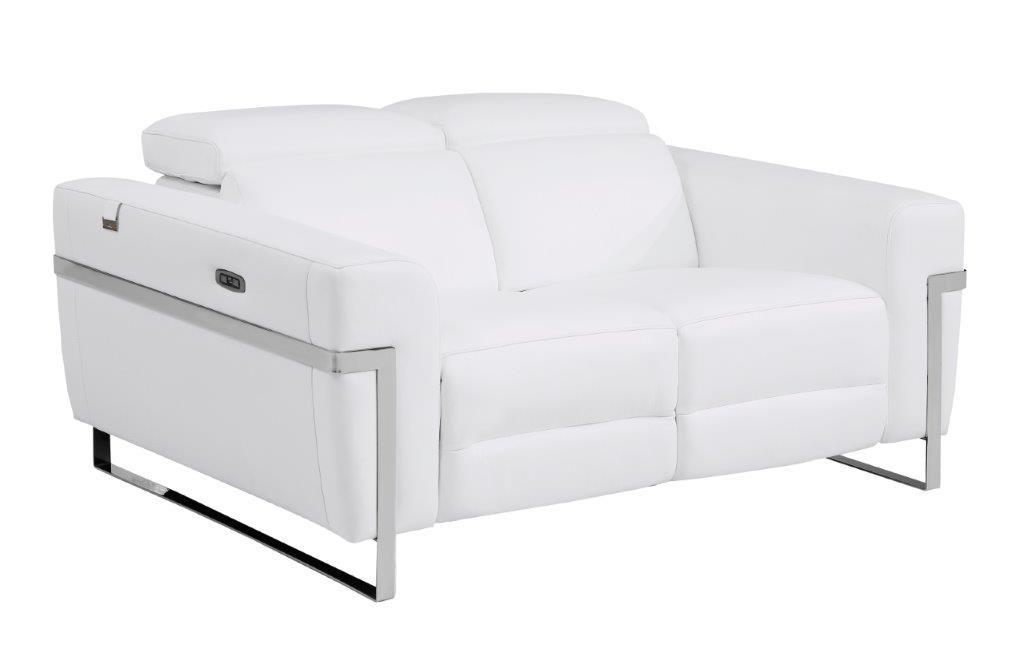 Contemporary Power Reclining Loveseat 990 990-WHITE-L in White Top grain leather