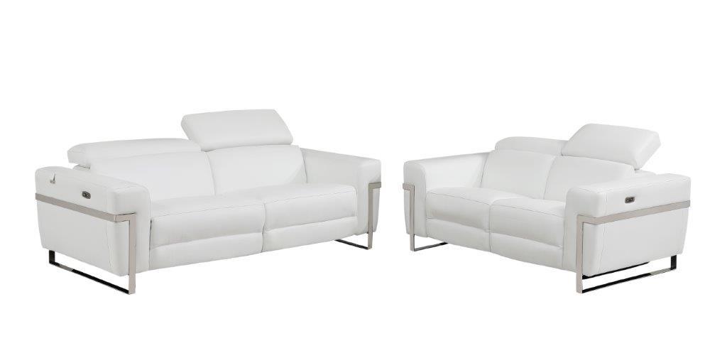 Contemporary Power Reclining Set 990 990-WHITE-2PC in White Top grain leather