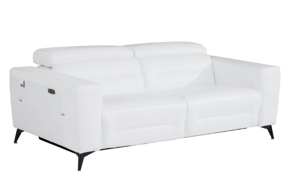 Contemporary Power Reclining Sofa 989 989-WHITE-S in White Top grain leather