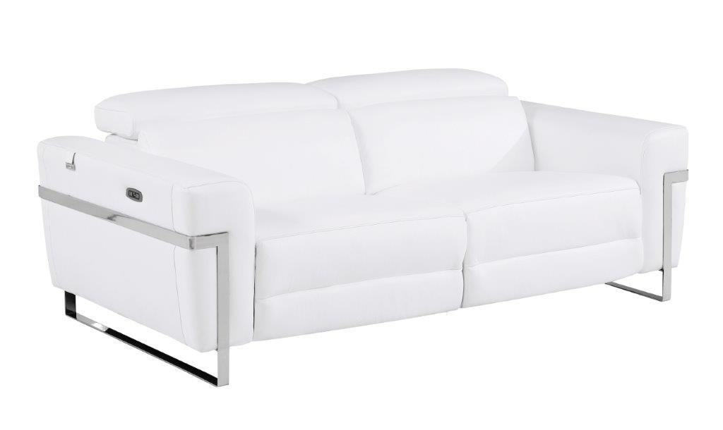 Contemporary Power Reclining Sofa 990 990-WHITE-S in White Top grain leather