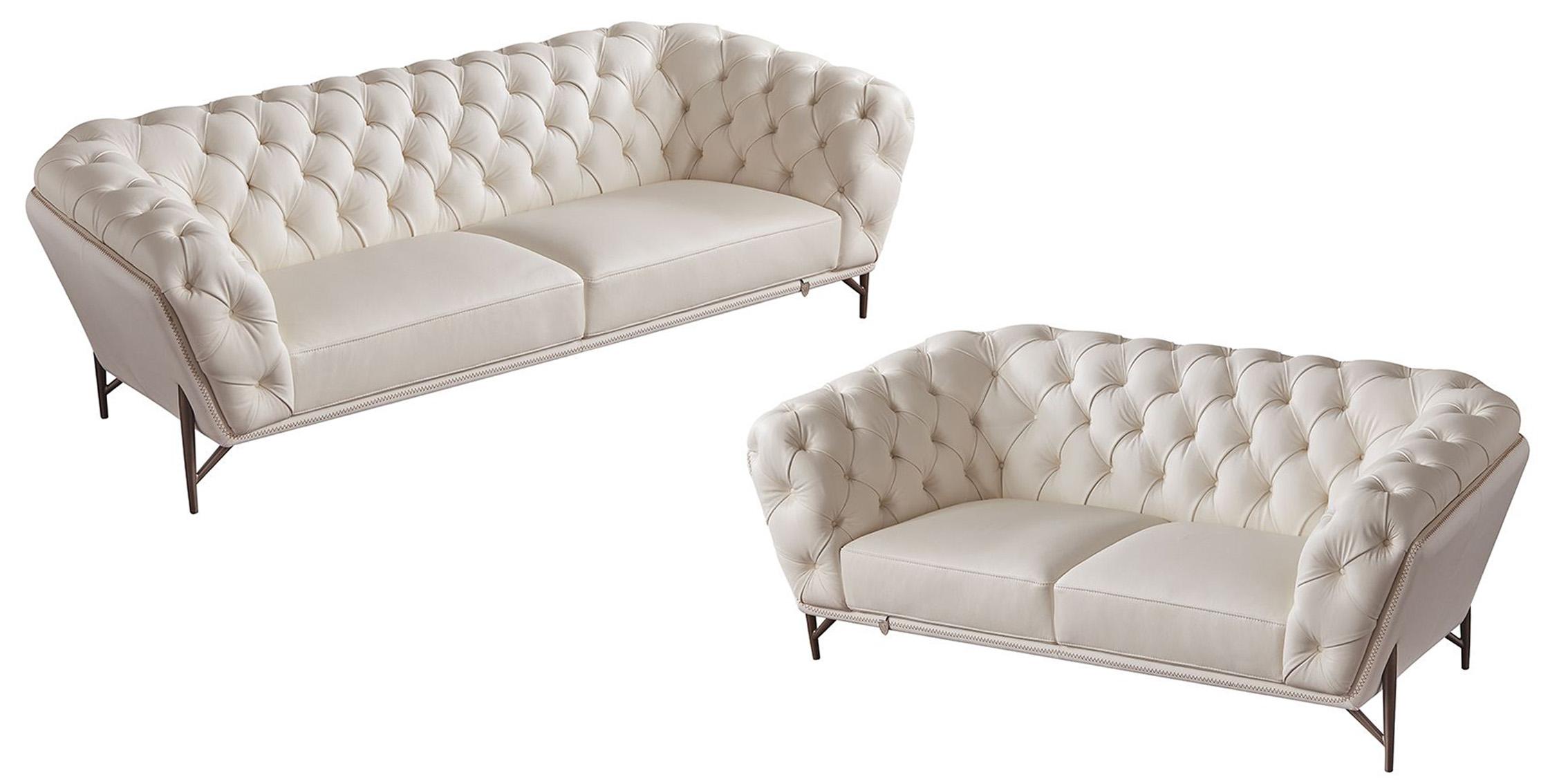 Contemporary Sofa Set EK8009-W-SF EK8009-W-SF-Set-2 in White Leather