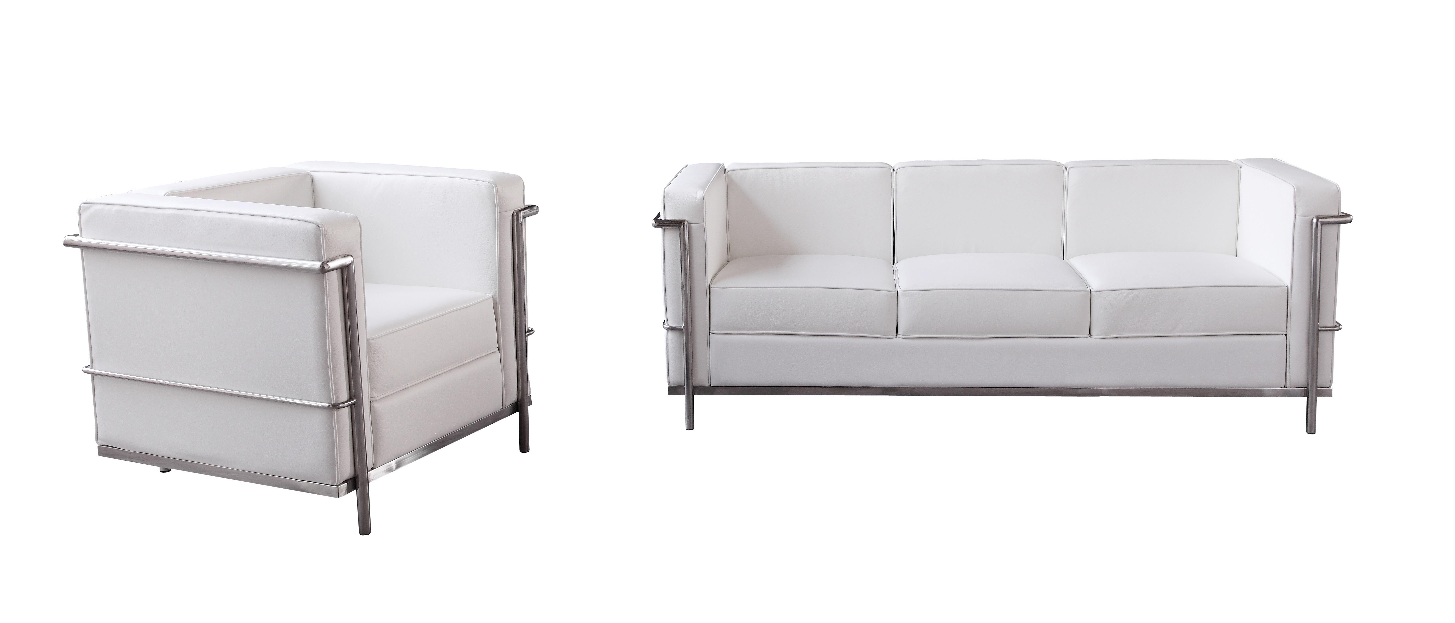 Modern Sofa and Chair Cour SKU 176551-W-Set-2 in White Leather