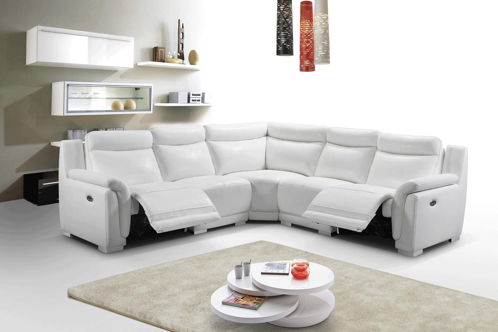 

    
 Order  White Top Grain Leather 2931 Sectional w/2 Electric Recliners ESF Contemporary
