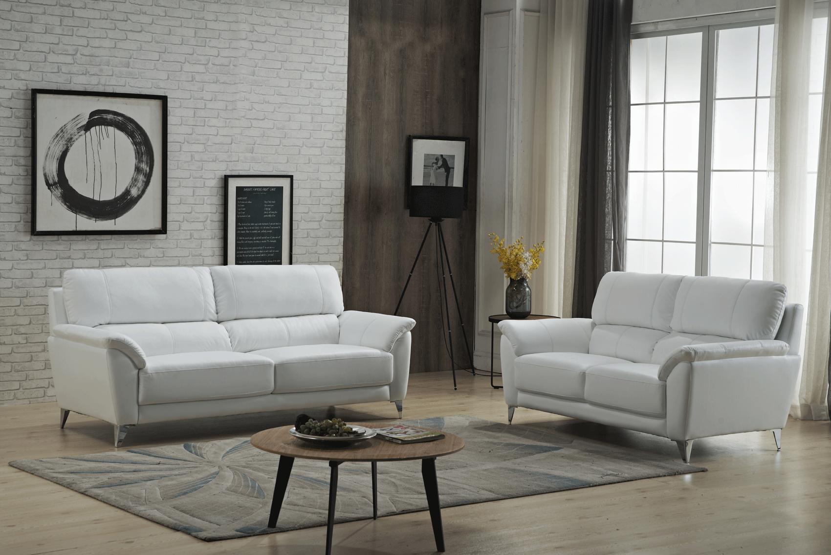 Contemporary Sofa and Loveseat Set 406 406-2PC in White Top grain leather