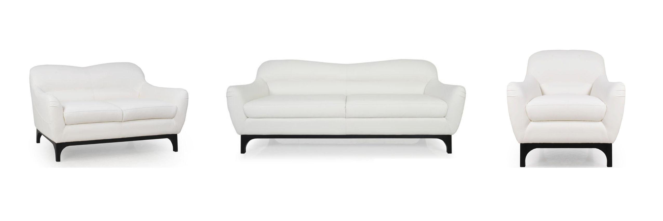 

    
 Photo  White Top Grain Leather Upholstery Mid-Century Sofa Chair Set 2Pcs Moroni Wollo 357

