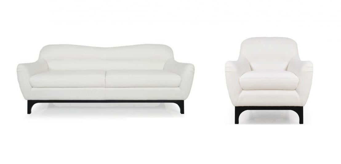 

    
White Top Grain Leather Upholstery Mid-Century Sofa Chair Set 2Pcs Moroni Wollo 357
