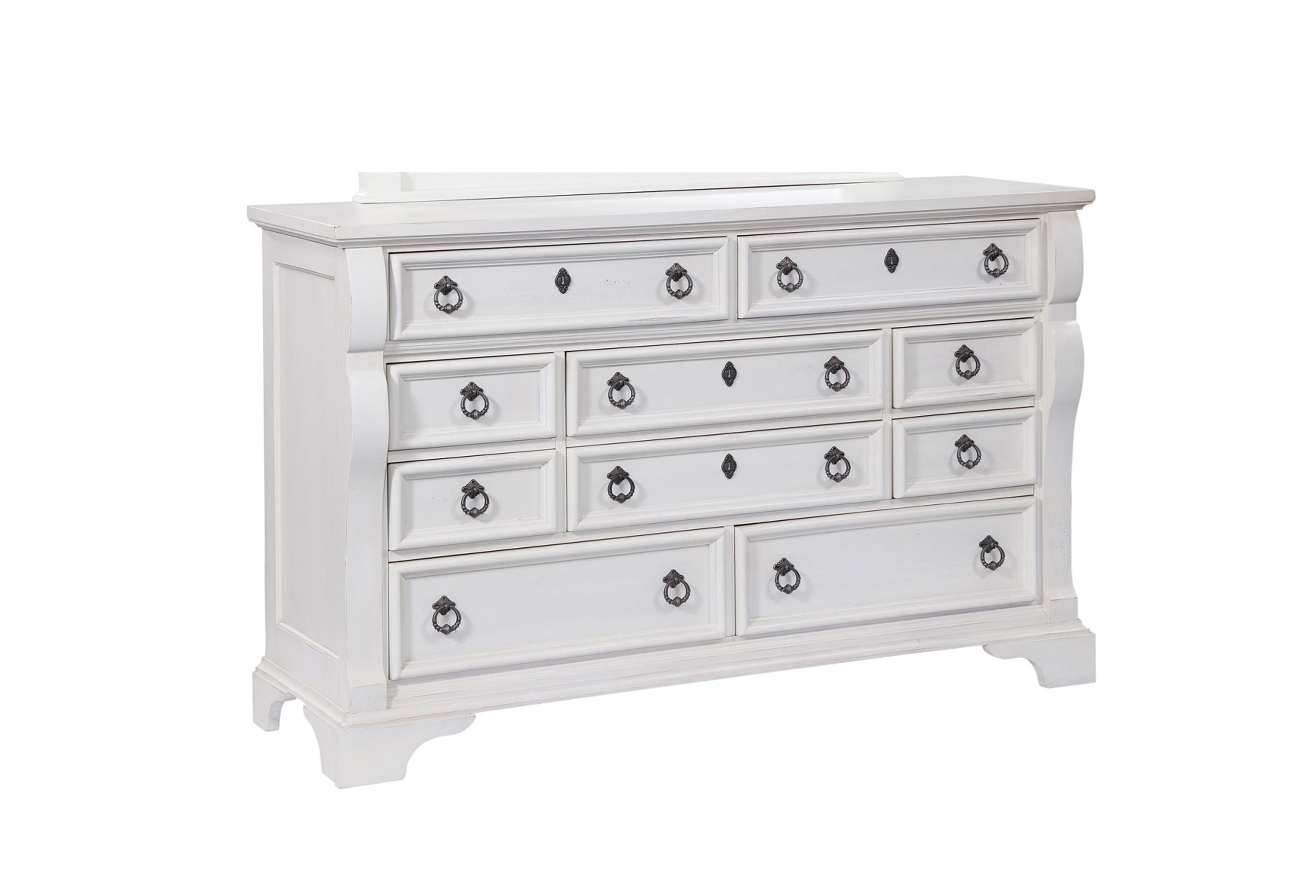 

    
White Triple Dresser w/Mirror Set 2 HEIRLOOM 2910-TDLM American Woodcrafters
