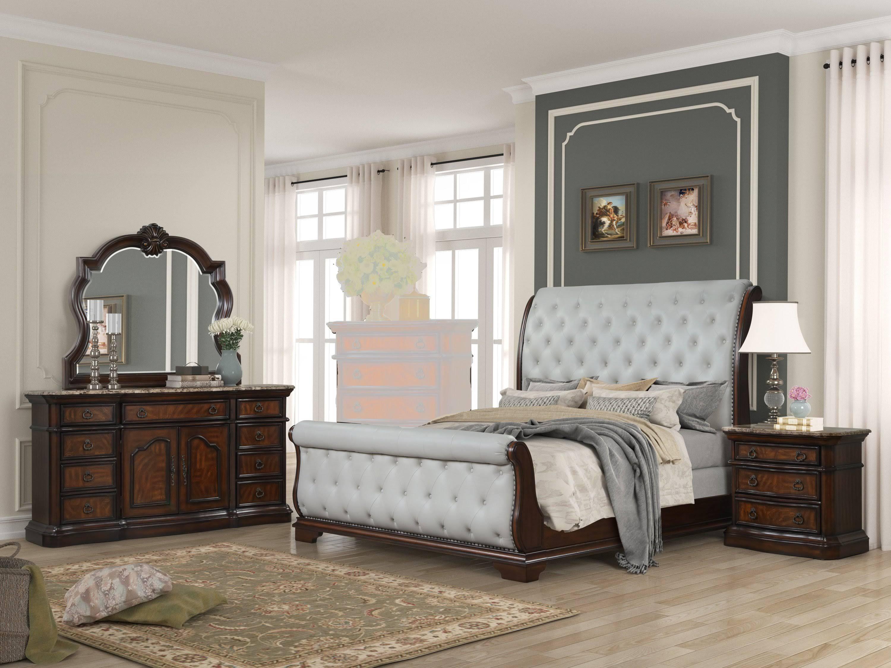 

    
MONTAGE-Q-NDMC-5PC White Tufted Sleigh Queen Bedroom Set 5P MONTAGE Galaxy Home Traditional Classic
