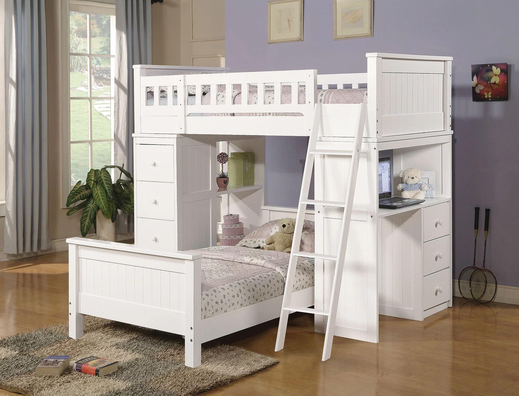 

    
White Twin Loft Bed w/ Bottom Twin Bed by Acme Willoughby 10970W-2pcs
