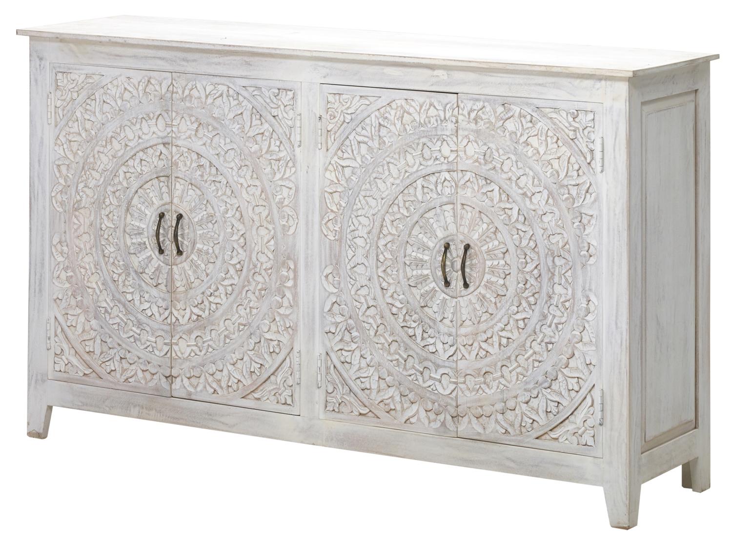 

    
White Wash CARVED LACE 4 DOOR SIDEBOARD UCS-6639-SO Carved Lace JAIPUR HOME
