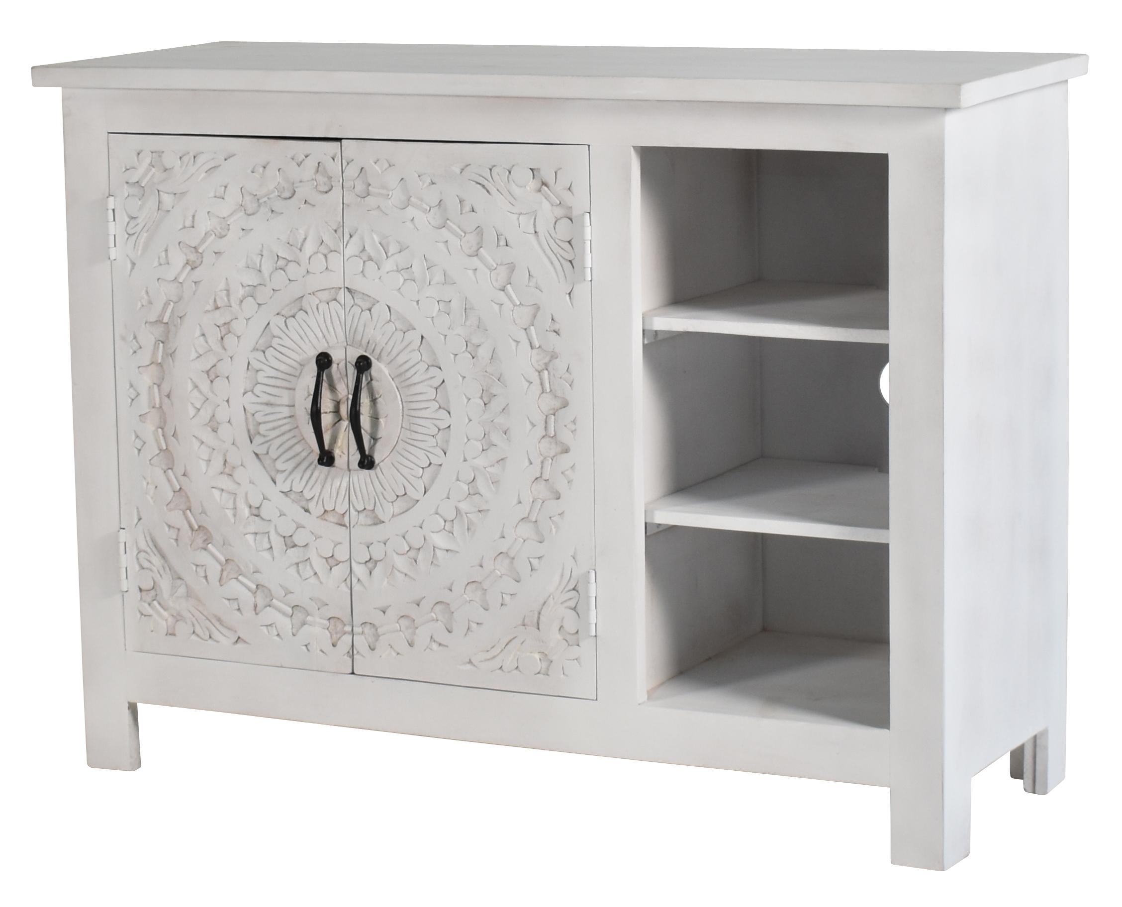 

    
White Wash Carved Lace MEDIA CHEST Solid Mango SS-10275-SO JAIPUR HOME Classic
