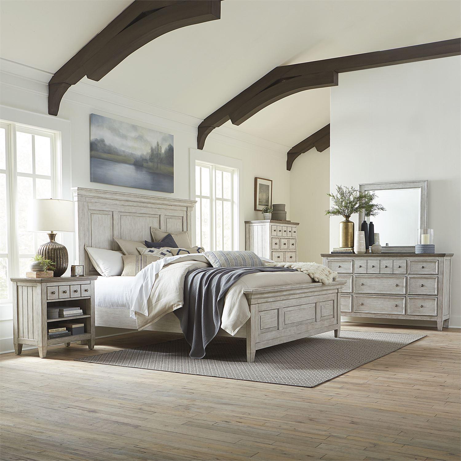 

    
Antique White Finish CAL King Panel Bed Set 5Pcs Heartland 824-BR Liberty Furniture
