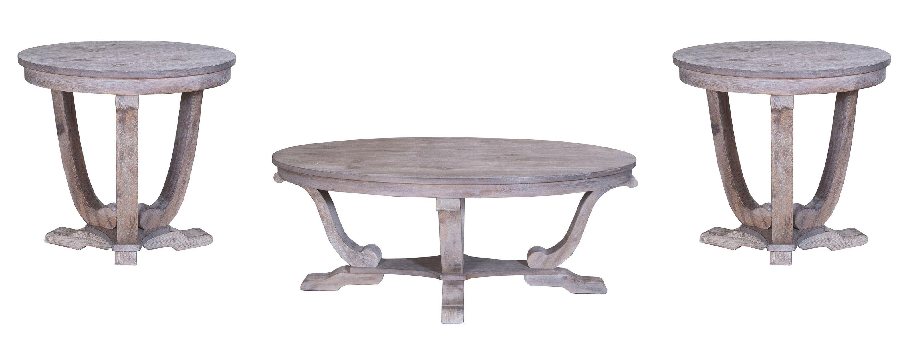 Traditional Coffee Table Set Greystone Mill  (154-OT) Cocktail Table Set 154-OT-3PCS in White Brushed Technique For Rustic Feel