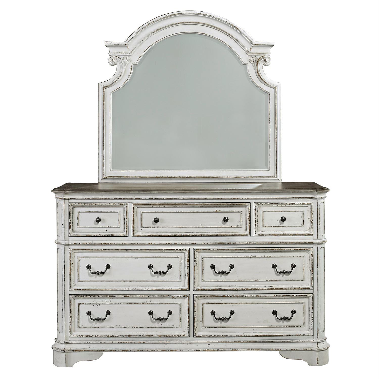 European Traditional Dresser w/Mirror Magnolia Manor  (244-BR) 244-BR-DM in White 