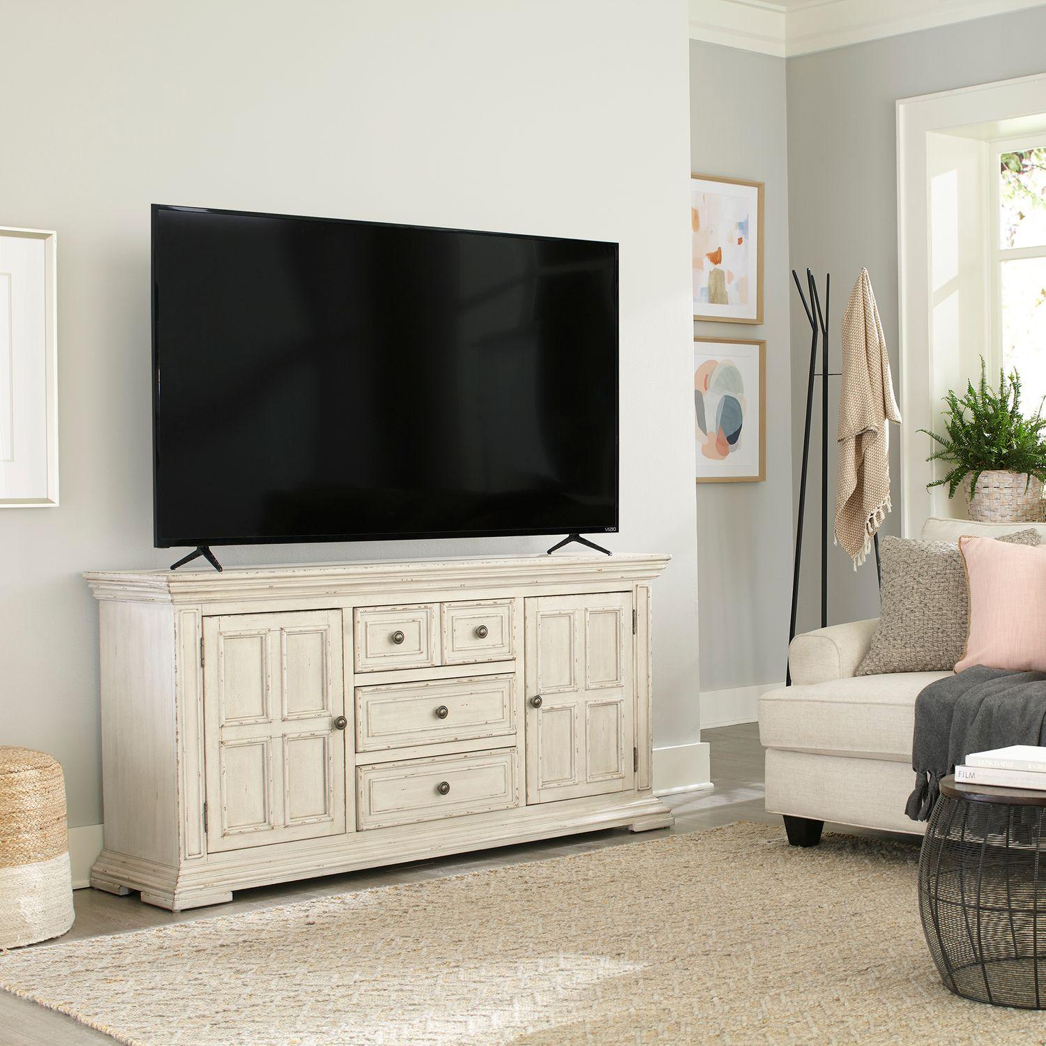 Transitional Tv Console Big Valley 361W-TV66 361W-TV66 in White 