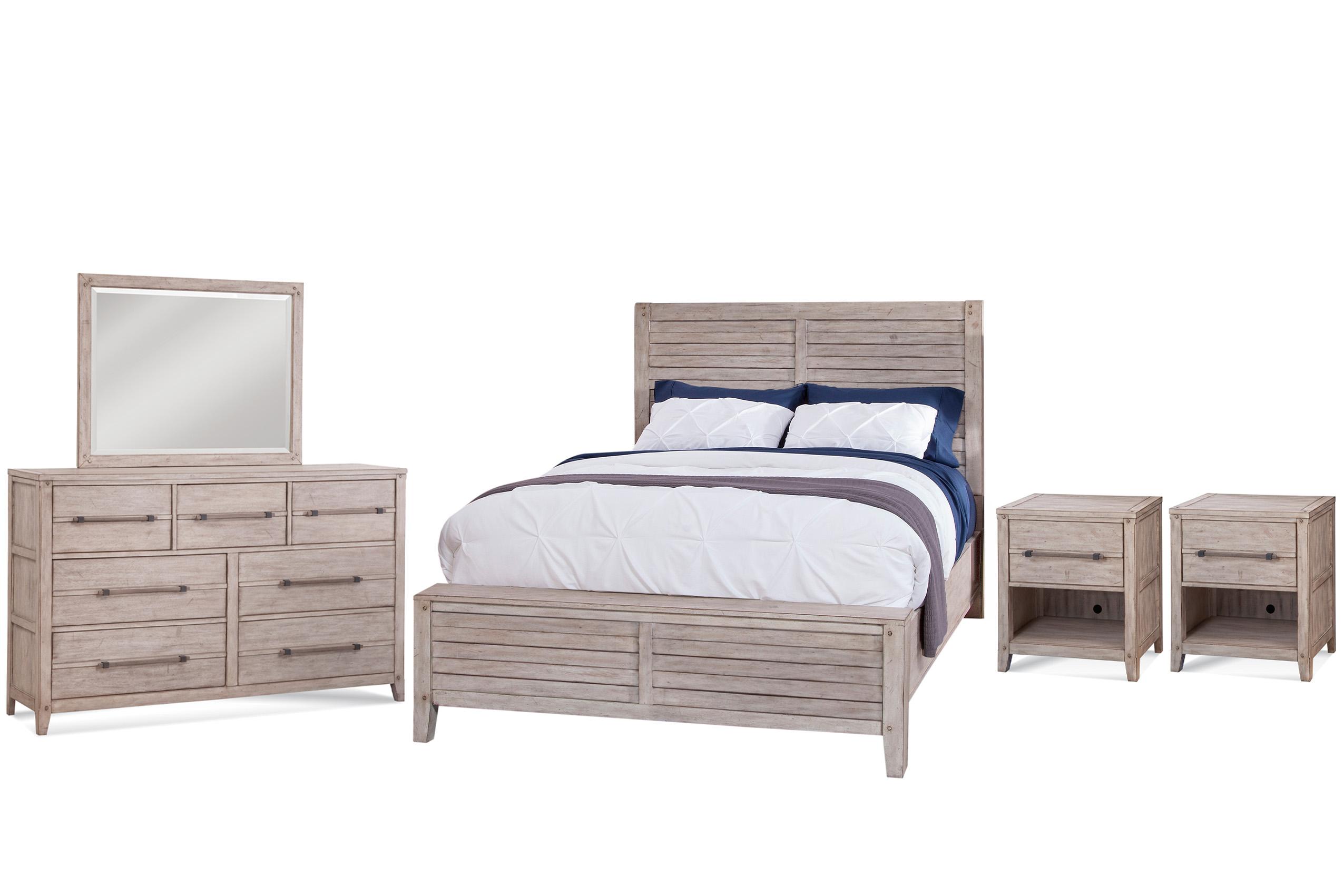 

    
Whitewash King Panel Bed Set 5Pcs AURORA 2810-66PAN-2810-410 American Woodcrafters
