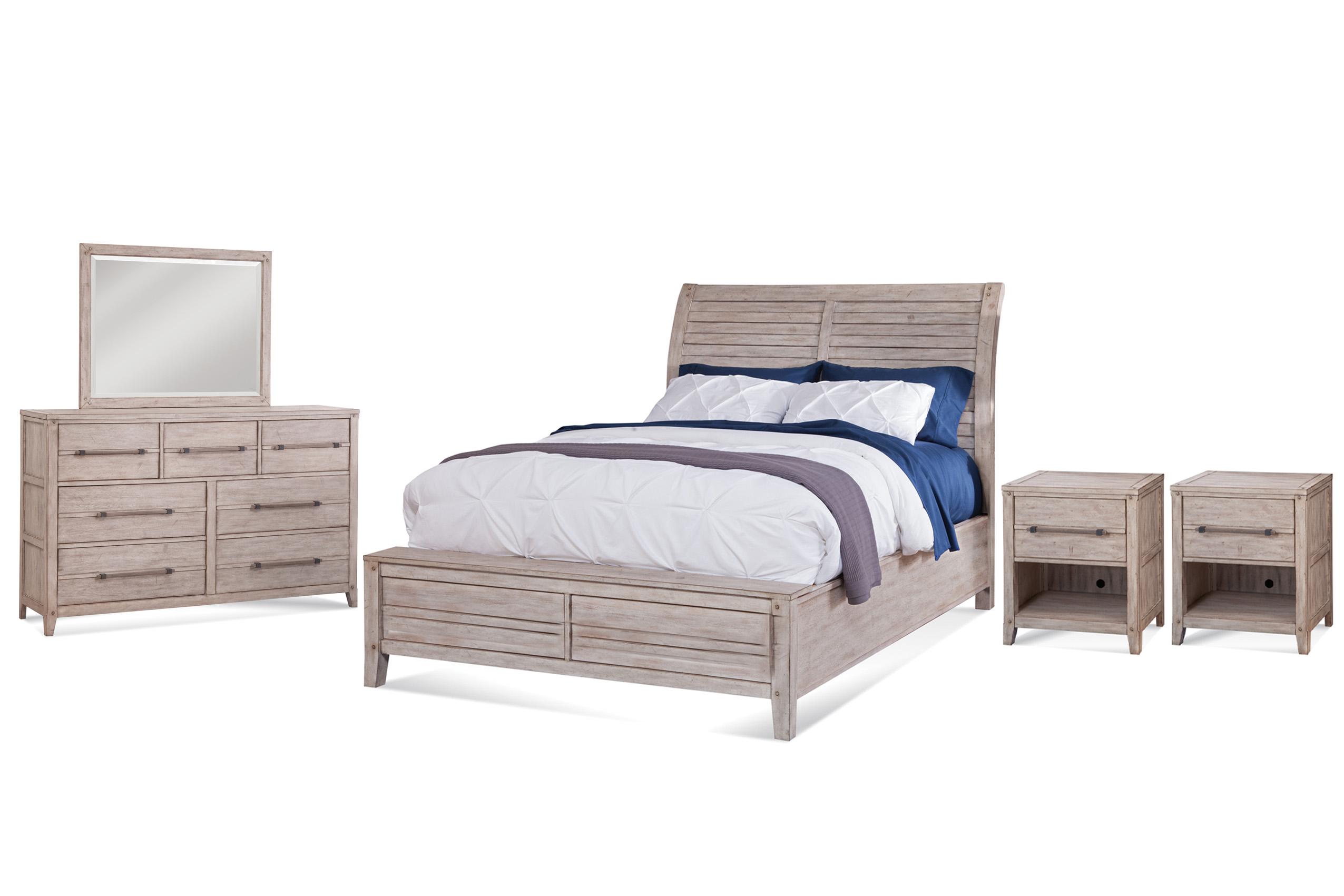 

    
Whitewash King Sleigh Bed Set 5Pcs AURORA 2810-66SLP 2810-410 American Woodcrafters
