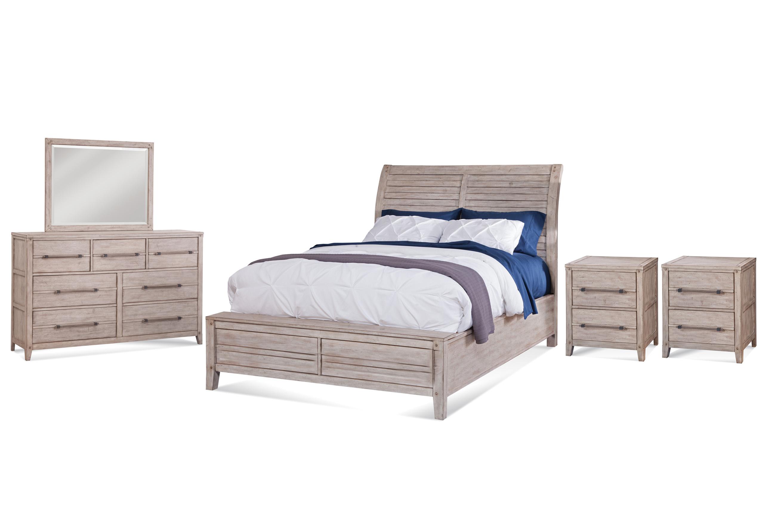 Classic, Traditional Sleigh Bedroom Set AURORA 2810-66SLP 2810-66SLP-2810-420-2NDM-5PC in whitewash 