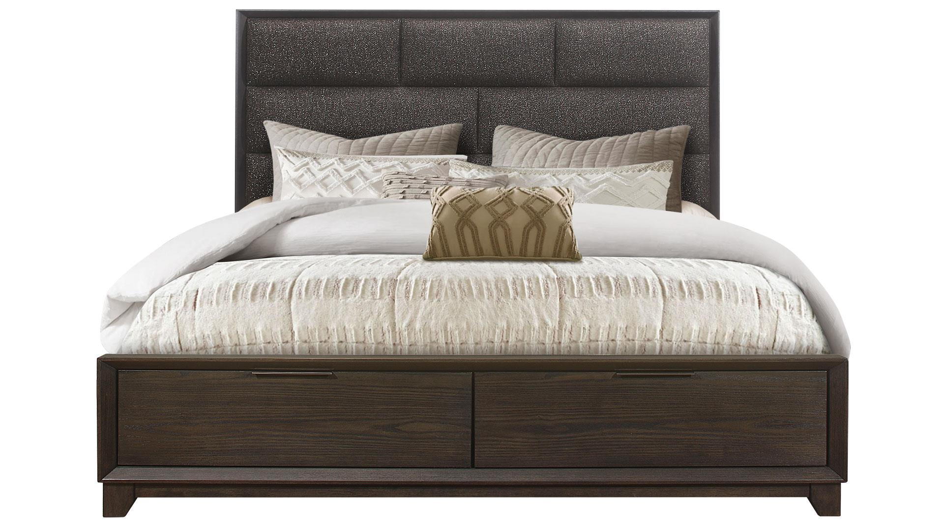 Contemporary Platform Bed WILLOW WILLOW-QB in Gray, Chocolate Fabric