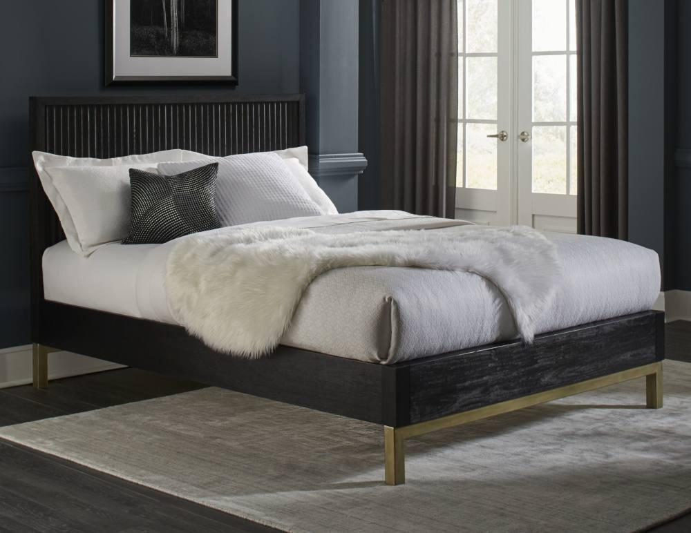 

    
Wire Brushed Black Oak Finish CAL King Size Platform Bed KENTFIELD by Modus Furniture
