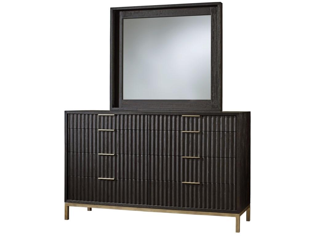 

    
Wire Brushed Black Oak Finish Dresser & Mirror Set KENTFIELD by Modus Furniture
