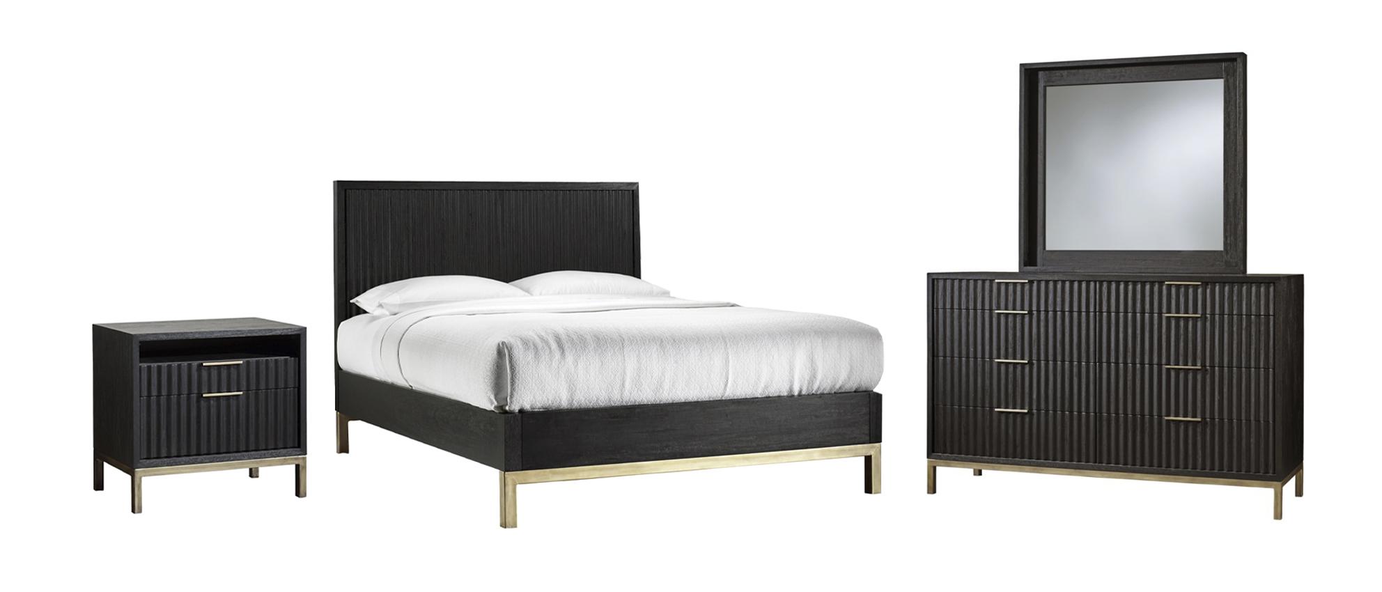 

    
Wire Brushed Black Oak Finish King Size Platform Bedroom Set 4Pcs KENTFIELD by Modus Furniture

