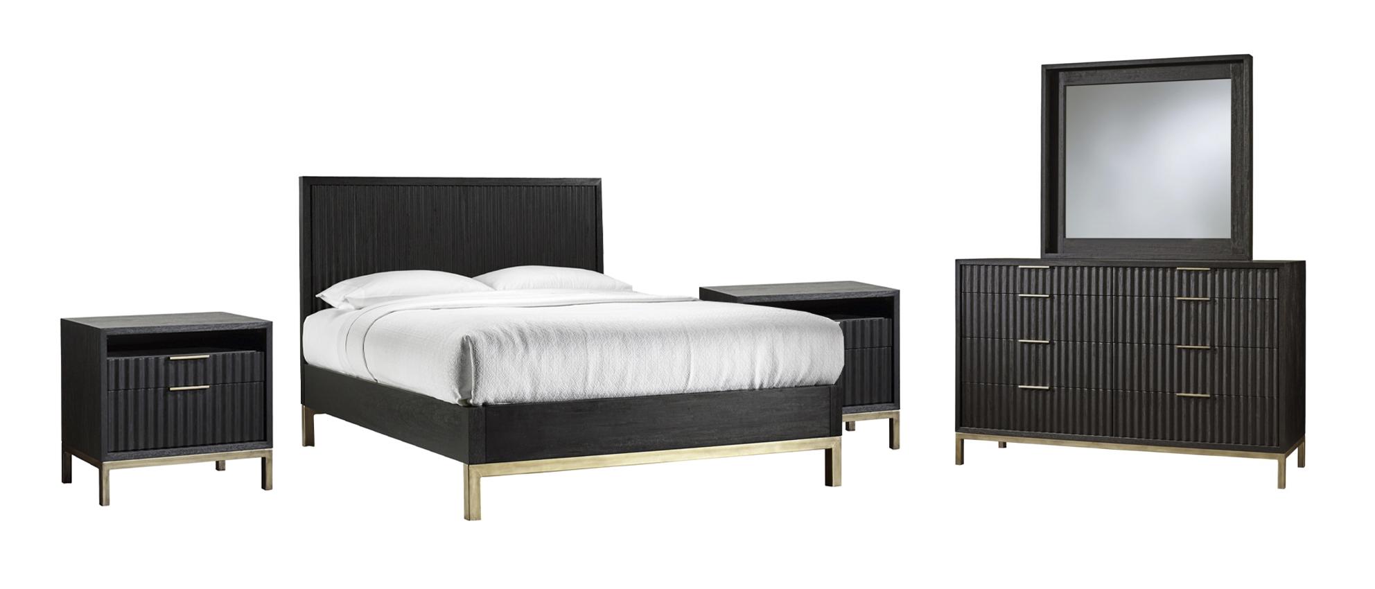 

    
Wire Brushed Black Oak Finish King Size Platform Bedroom Set 5Pcs KENTFIELD by Modus Furniture
