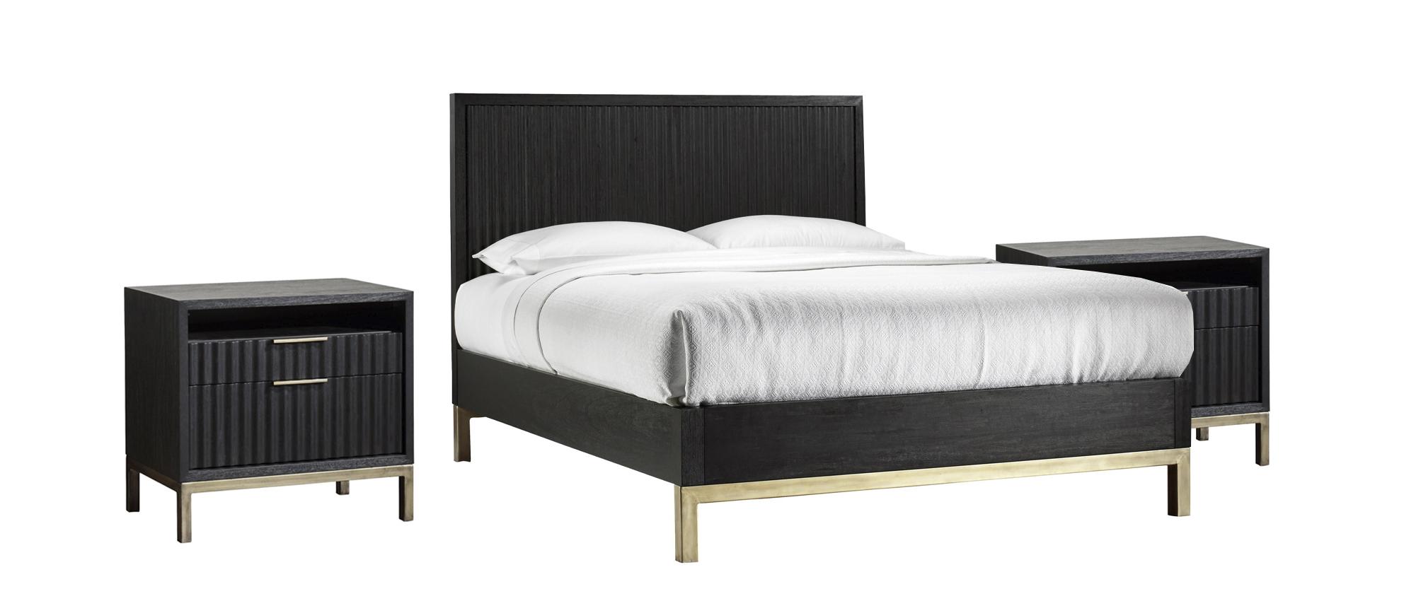 

    
Wire Brushed Black Oak Finish Queen Size Platform Bedroom Set 3Pcs KENTFIELD by Modus Furniture
