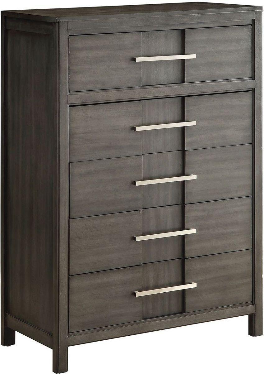

        
00841403155689Wood CAL King Bedroom Set 5 w/Chest Gray Modern Berenice by Furniture of America
