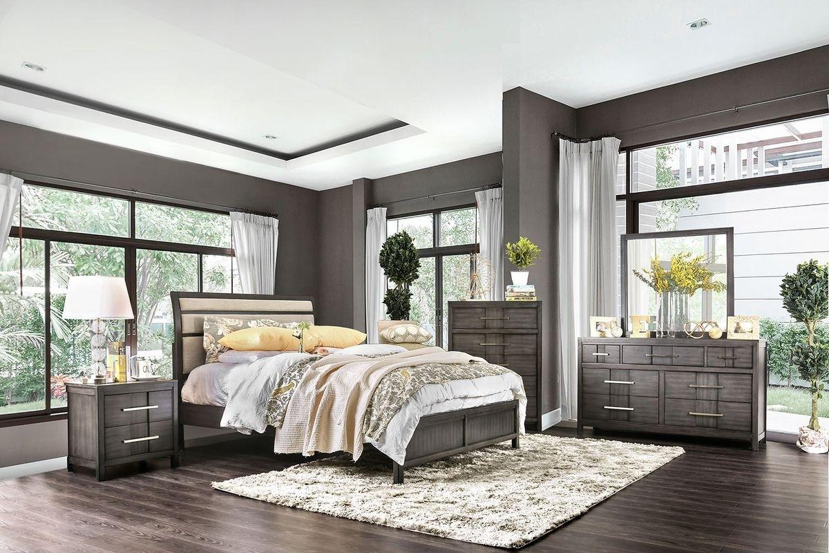 

    
Gray Wood King Bedroom Set 4Pcs BERENICE CM7580GY-EK FOA Modern

