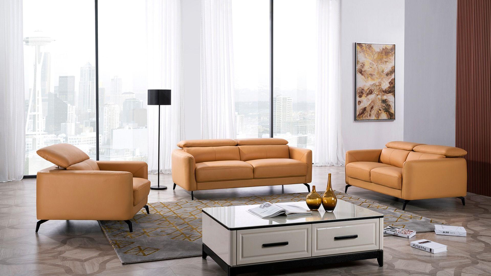 

    
Yellow Genuine Leather Sofa Set 3Pcs EK155-YO American Eagle Modern
