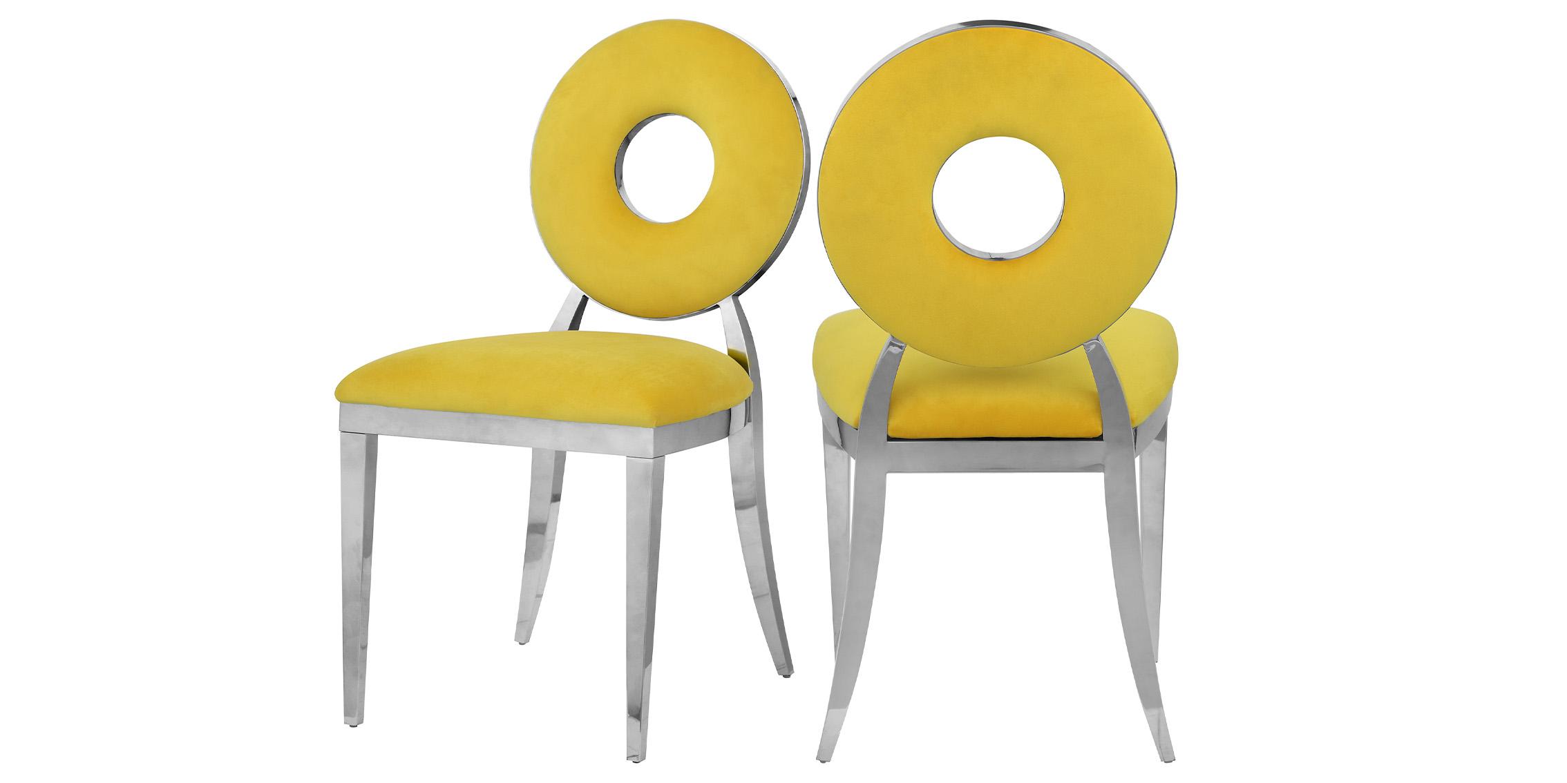 Contemporary Dining Chair Set CAROUSEL 859Yellow-C 859Yellow-C in Chrome, Yellow Velvet